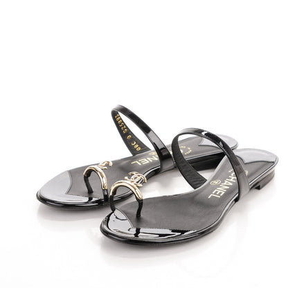 Chanel Patent CC Toe Ring Sandals 36 Black 3 of 7