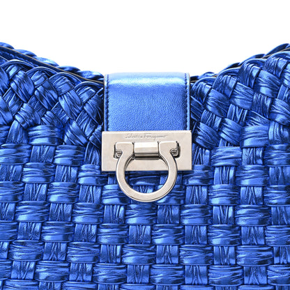 Salvatore Ferragamo Metallic Woven Calfskin Trifolio Shoulder Bag Bluette 7 of 9