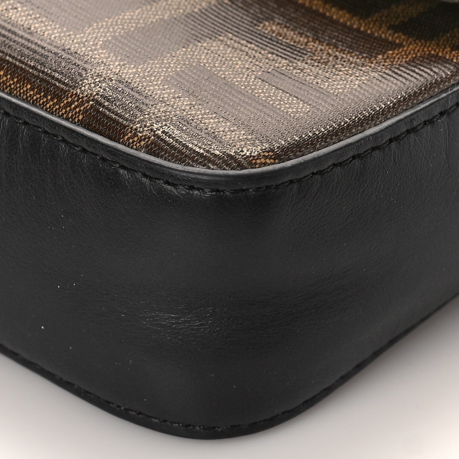 Fendi Glazed Fabric Vitello Century FF 1974 Stamp Patch Mini Double F Crossbody Bag Mogano Panna Black 9 of 9