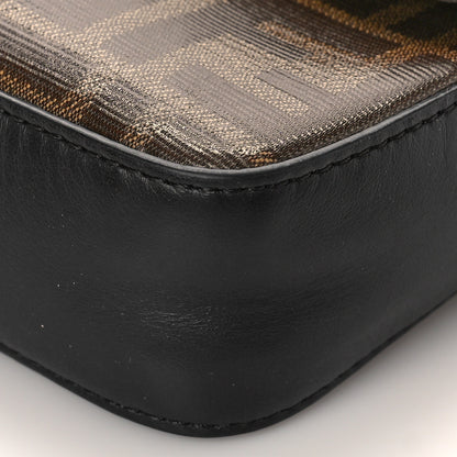 Fendi Glazed Fabric Vitello Century FF 1974 Stamp Patch Mini Double F Crossbody Bag Mogano Panna Black 9 of 9