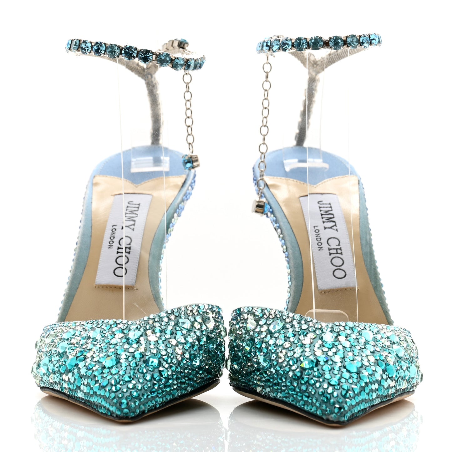Satin Crystal Saeda 100 Pumps 36.5 Turquoise