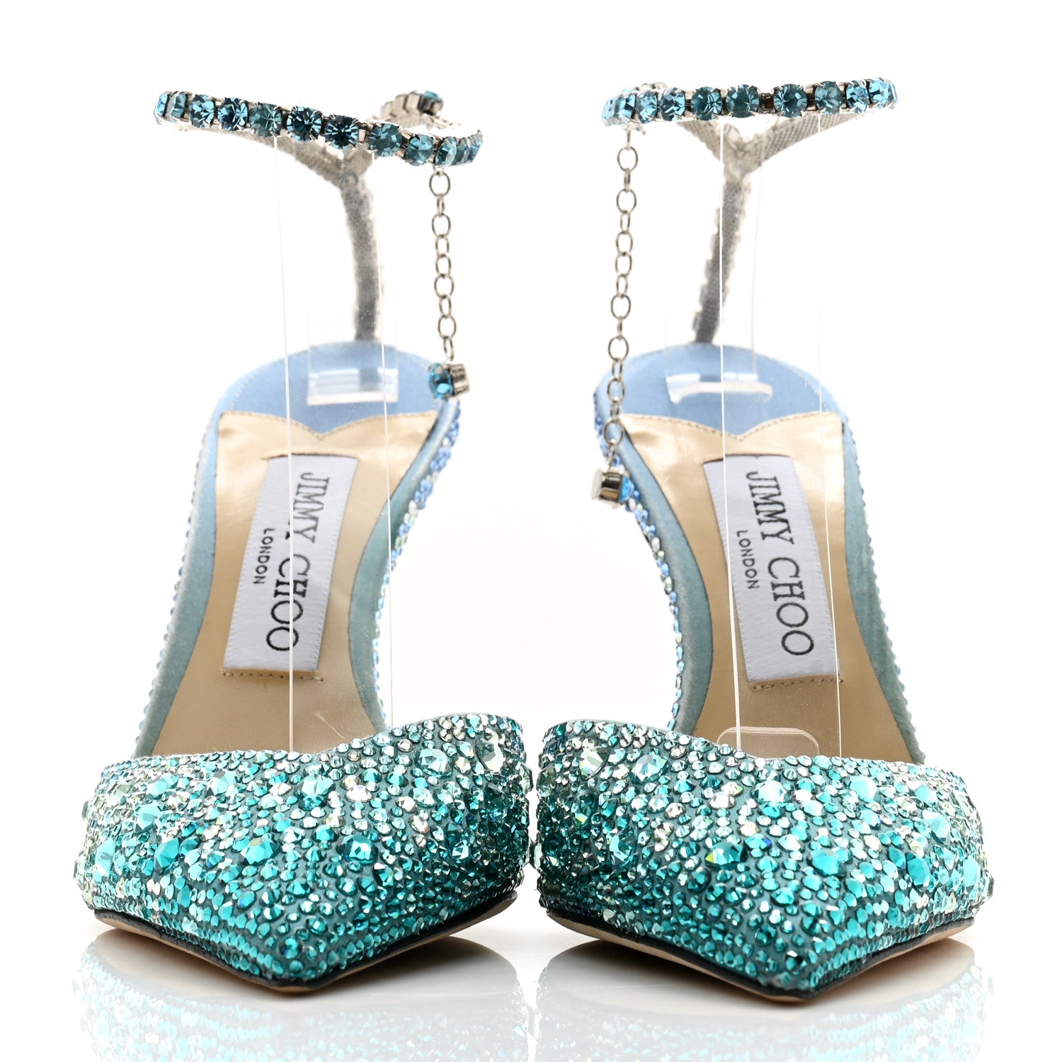 Jimmy Choo Satin Crystal Saeda 100 Pumps 36.5 Turquoise 2 of 10