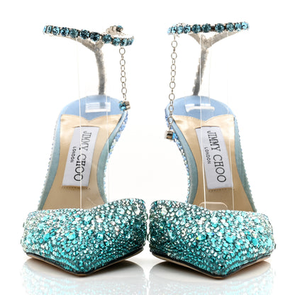 Jimmy Choo Satin Crystal Saeda 100 Pumps 36.5 Turquoise 2 of 10