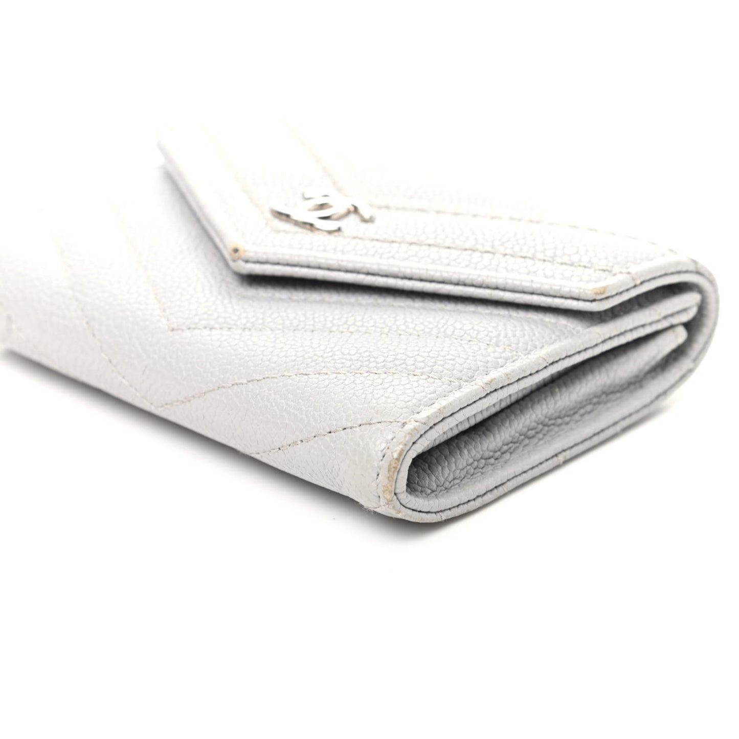 Caviar Chevron Quilted Card Holder Flap Wallet Grey