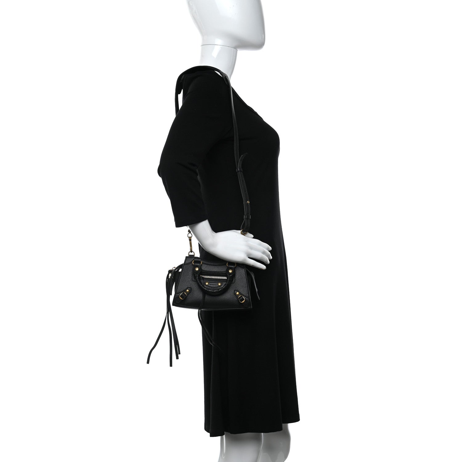 Balenciaga Grained Calfskin Neo Classic Gold Hardware Nano City Crossbody Black 2 of 8