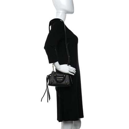 Balenciaga Grained Calfskin Neo Classic Gold Hardware Nano City Crossbody Black 2 of 8