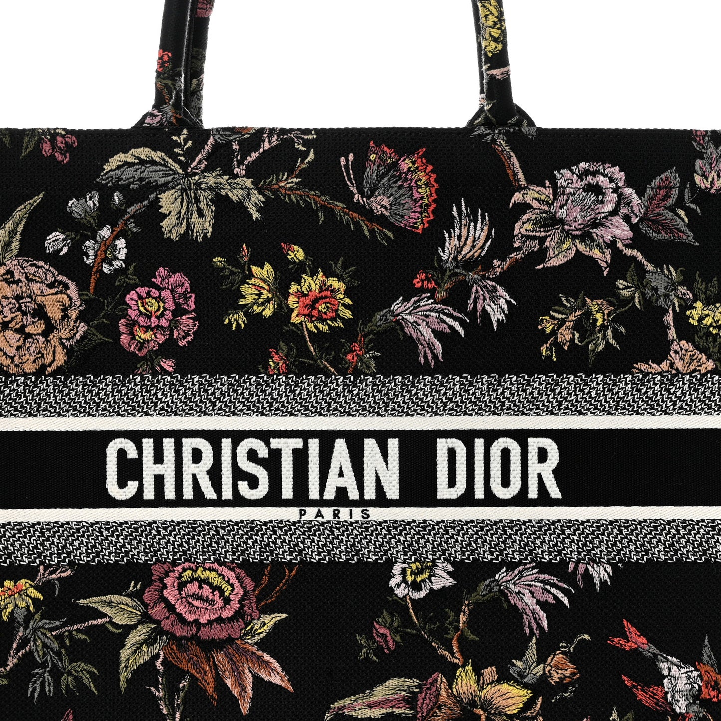 Canvas Embroidered Large Book Tote Black Multicolor