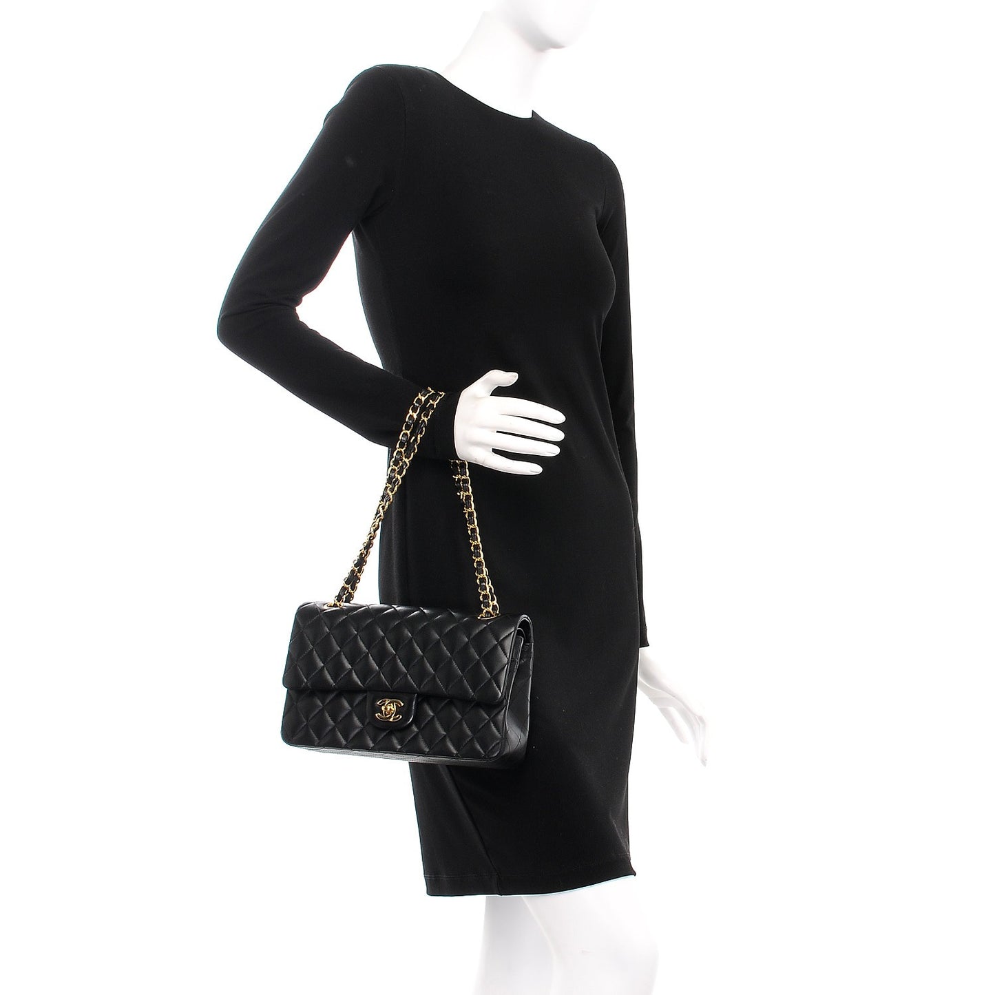 Lambskin Quilted Medium Double Flap Black