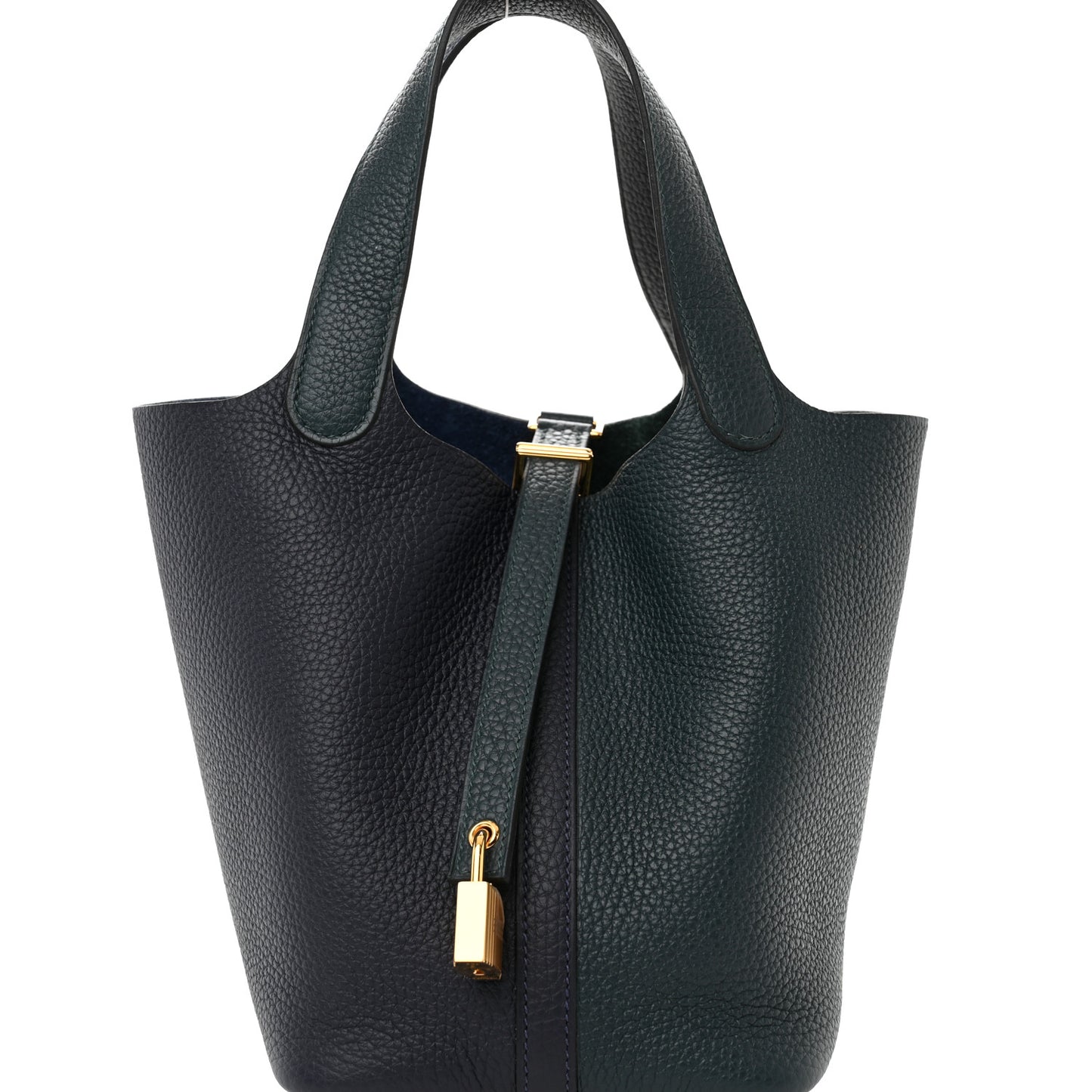 Taurillon Clemence Casaque Picotin Lock 18 PM Bleu Nuit Vert Bosphore