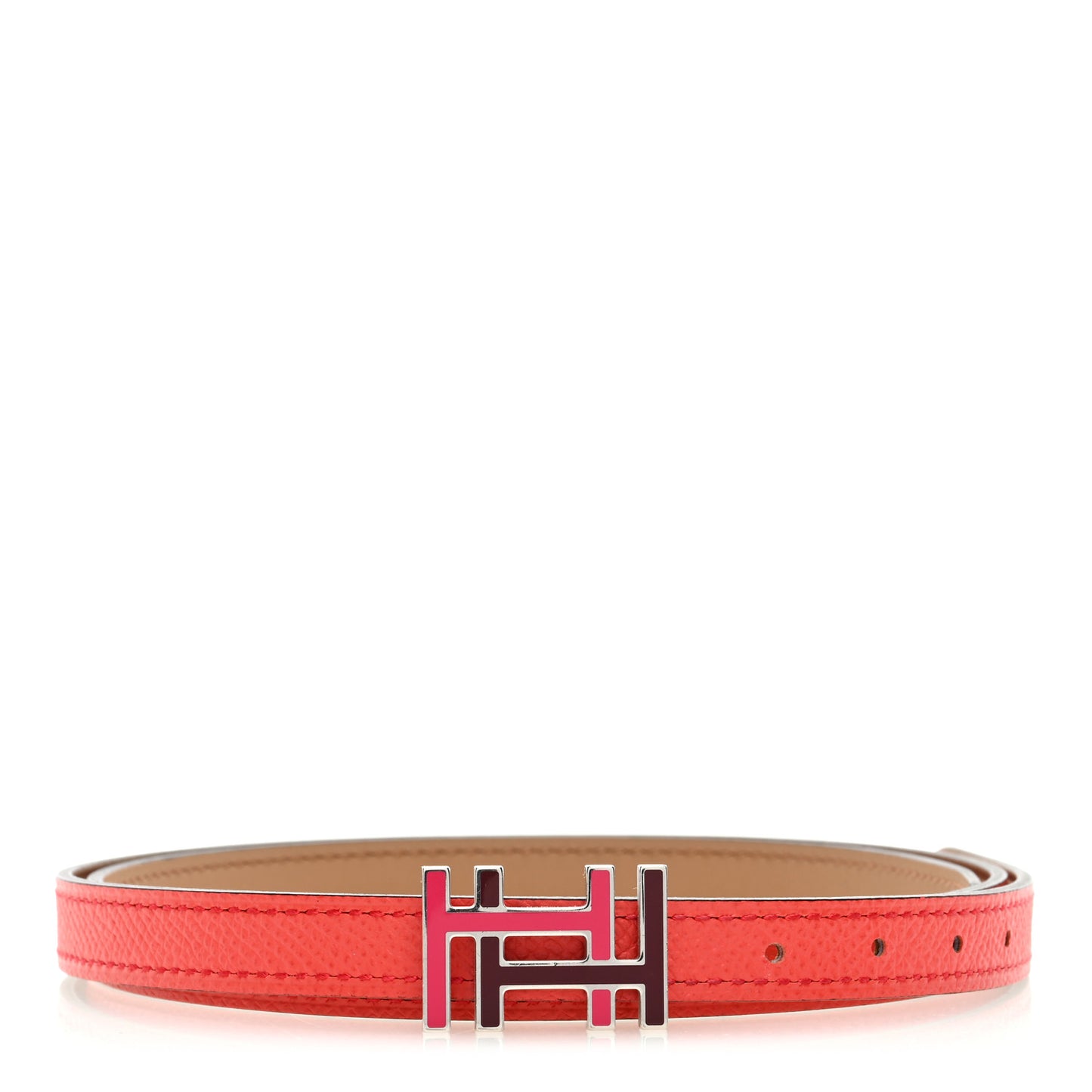 Swift Epsom Lacquered Metal 13mm Au Carre Double H Belt 70 28 Chai Rose Jaipur