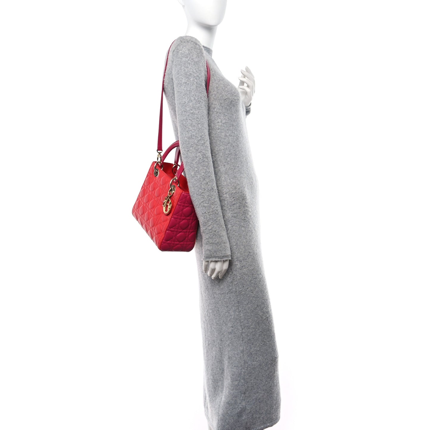 Lambskin Cannage Medium Bi-Color Lady Dior Orange Fuchsia
