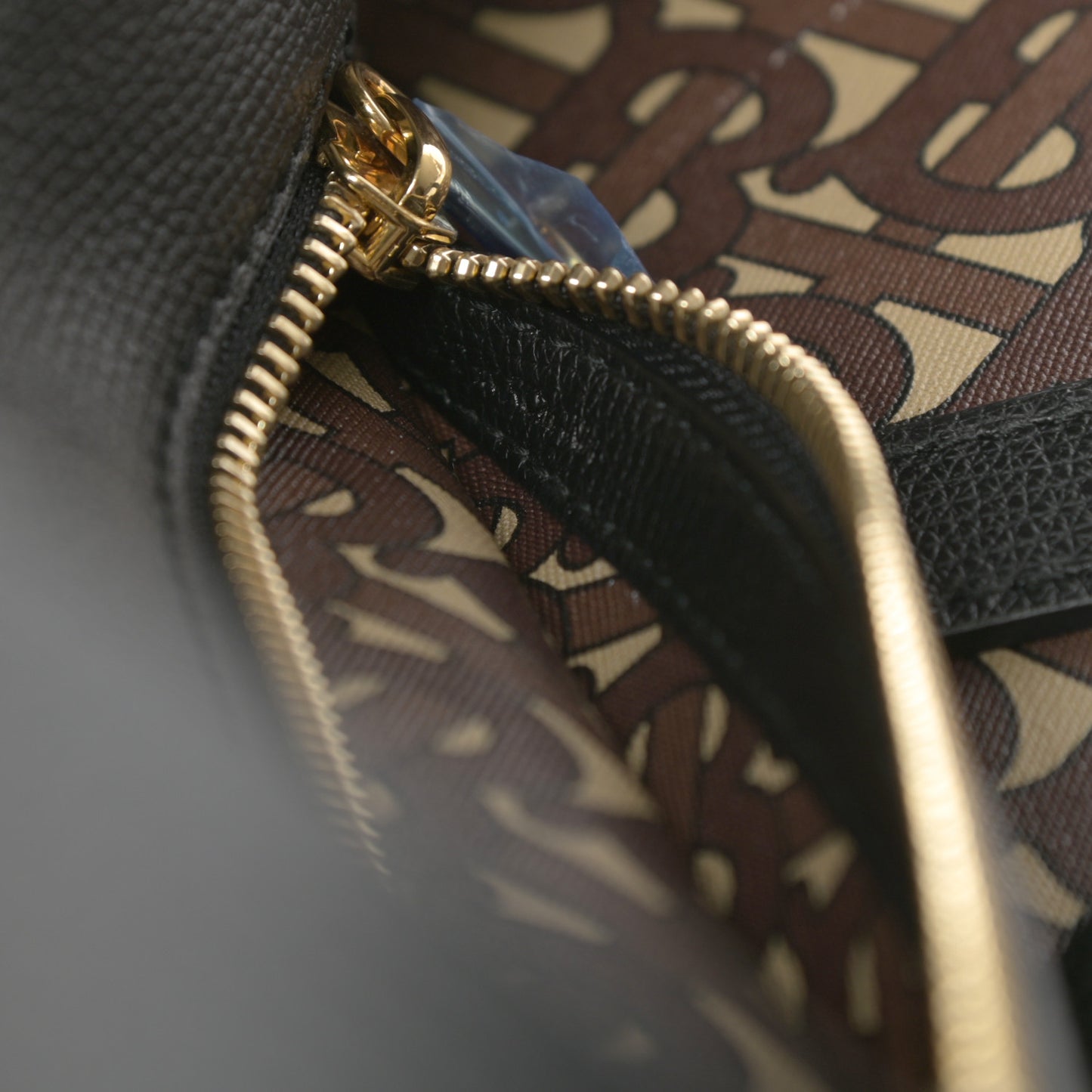 Calfskin TB Motif Embossed Medium Tote Black