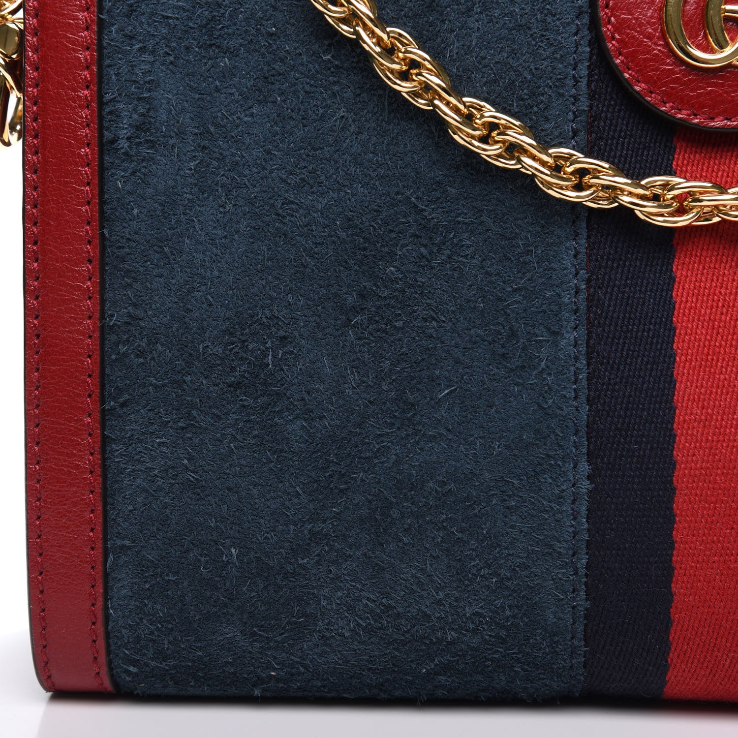 Gucci Suede Calfskin Web Small Ophidia Chain Shoulder Bag New Blue Romantic Cherry 8 of 12