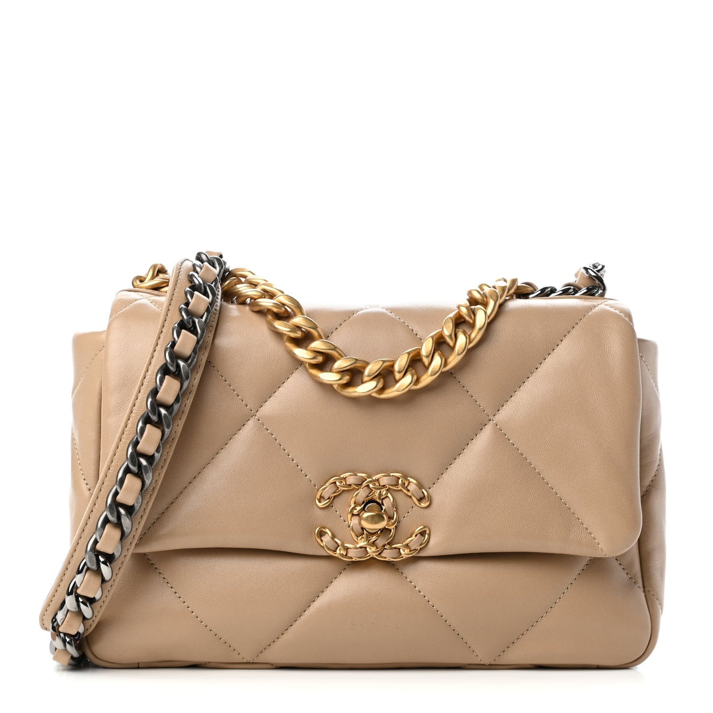Lambskin Quilted Medium Chanel 19 Flap Dark Beige