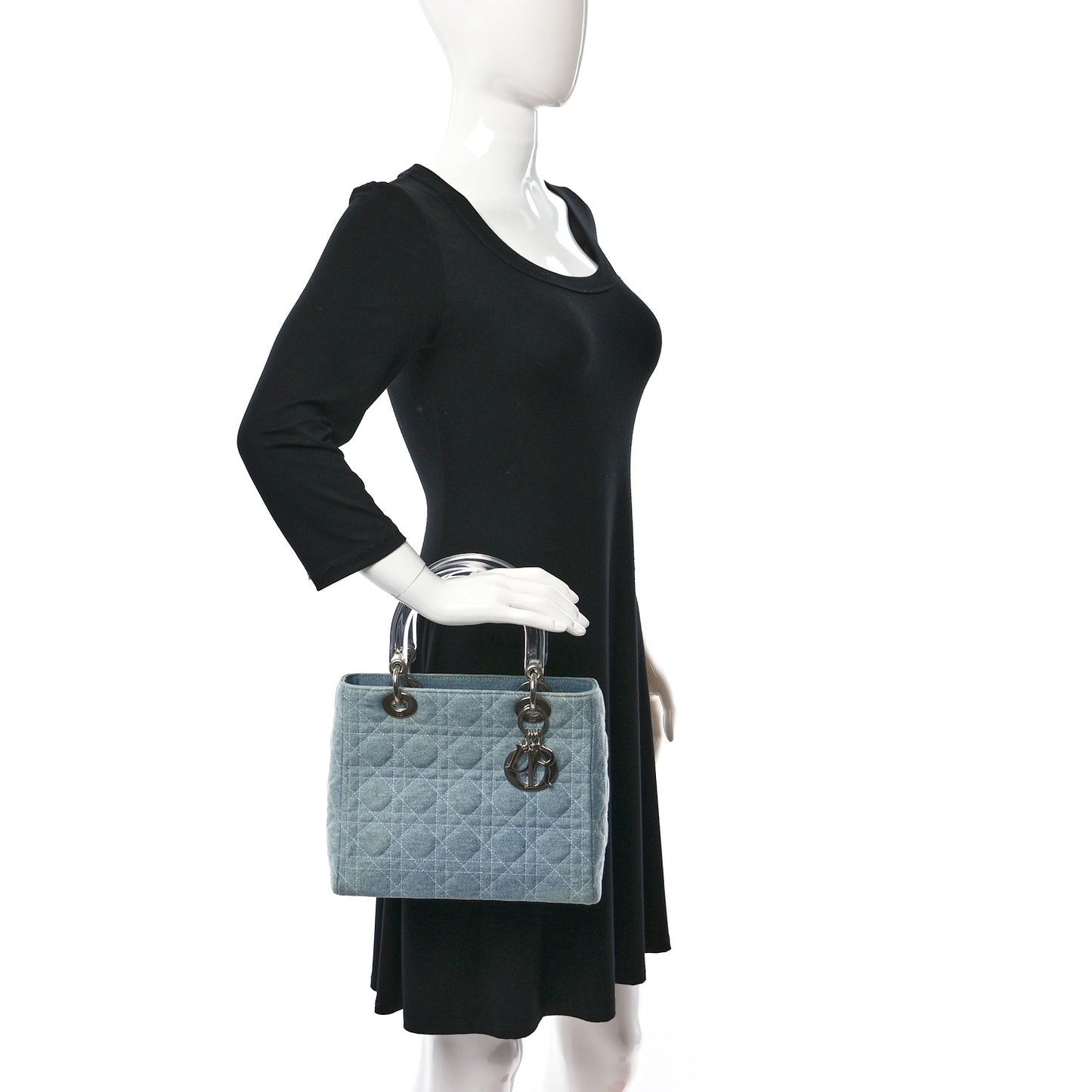 Denim Cannage Medium Lady Dior Light Blue
