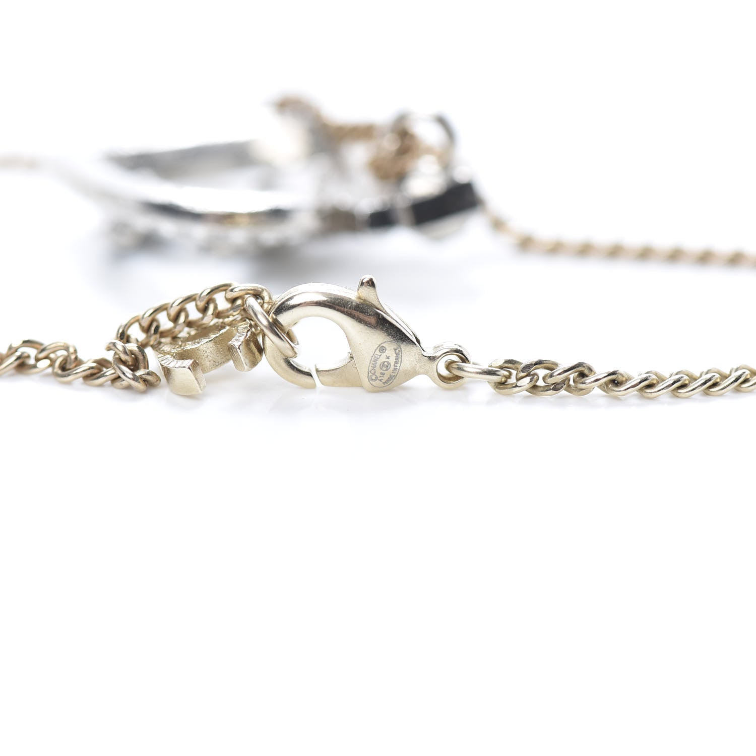 Chanel Crystal Heart CC Pendant Necklace Gold Silver Blue 2 of 5
