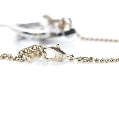 Chanel Crystal Heart CC Pendant Necklace Gold Silver Blue 2 of 5