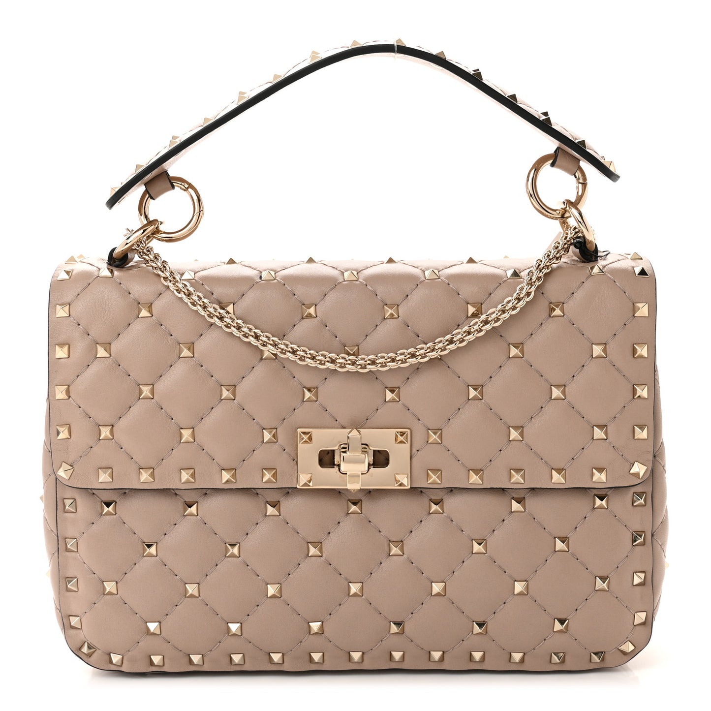 Lambskin Medium Rockstud Spike Shoulder Bag Poudre