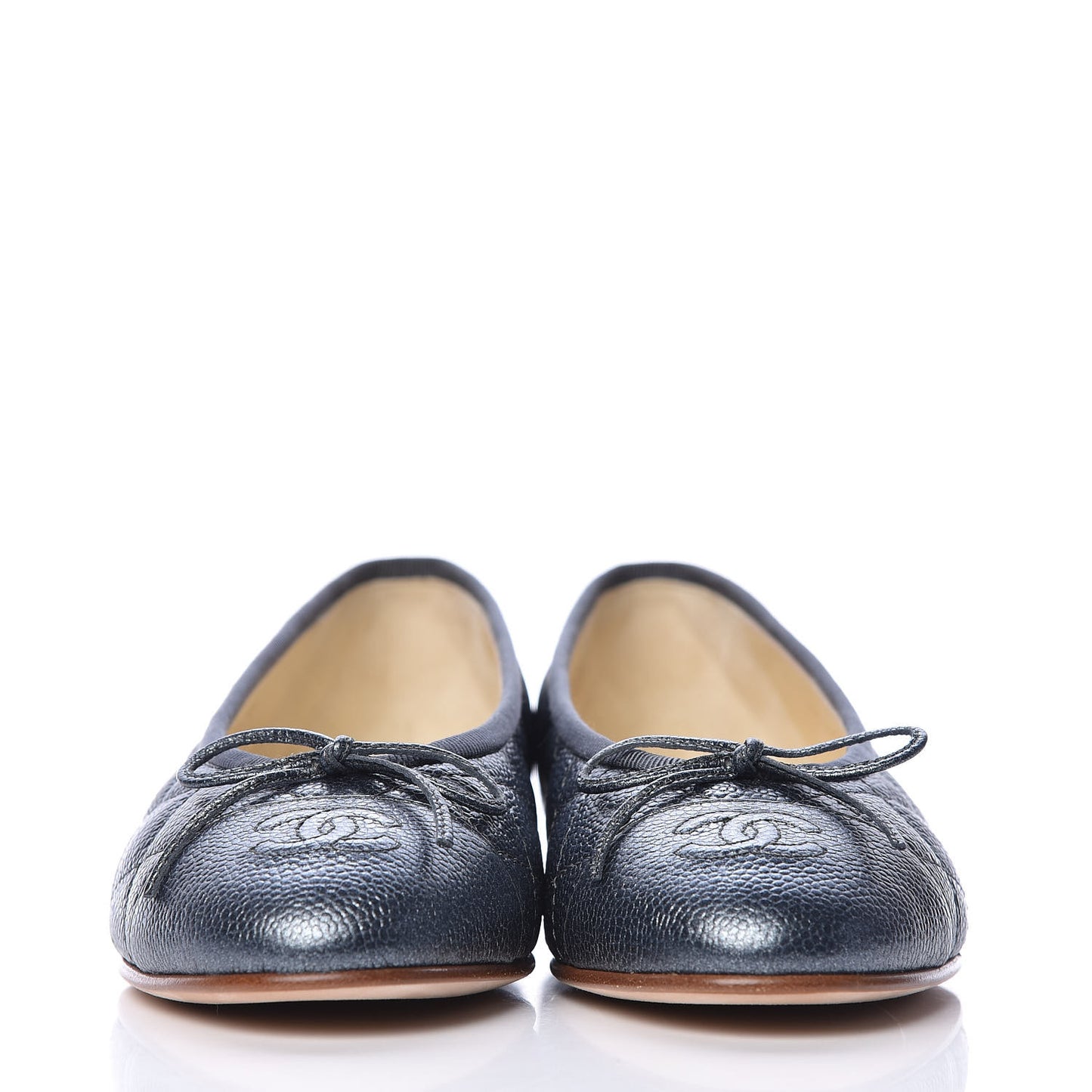 Metallic Caviar Quilted Cap Toe Ballerina Flats 36.5 Anthracite