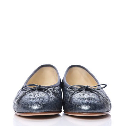 Chanel Metallic Caviar Quilted Cap Toe Ballerina Flats 36.5 Anthracite 2 of 9
