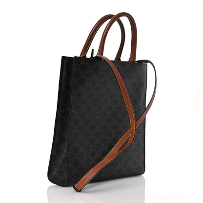 Celine Triomphe Canvas Calfskin Small Vertical Cabas Tan 3 of 15