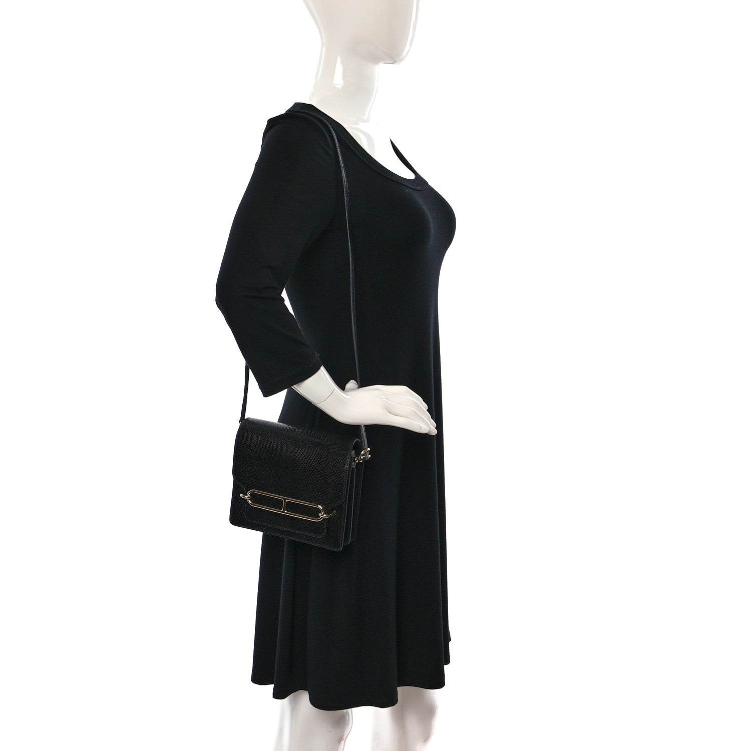 Hermes Lizard Mini Sac Roulis Black 2 of 10