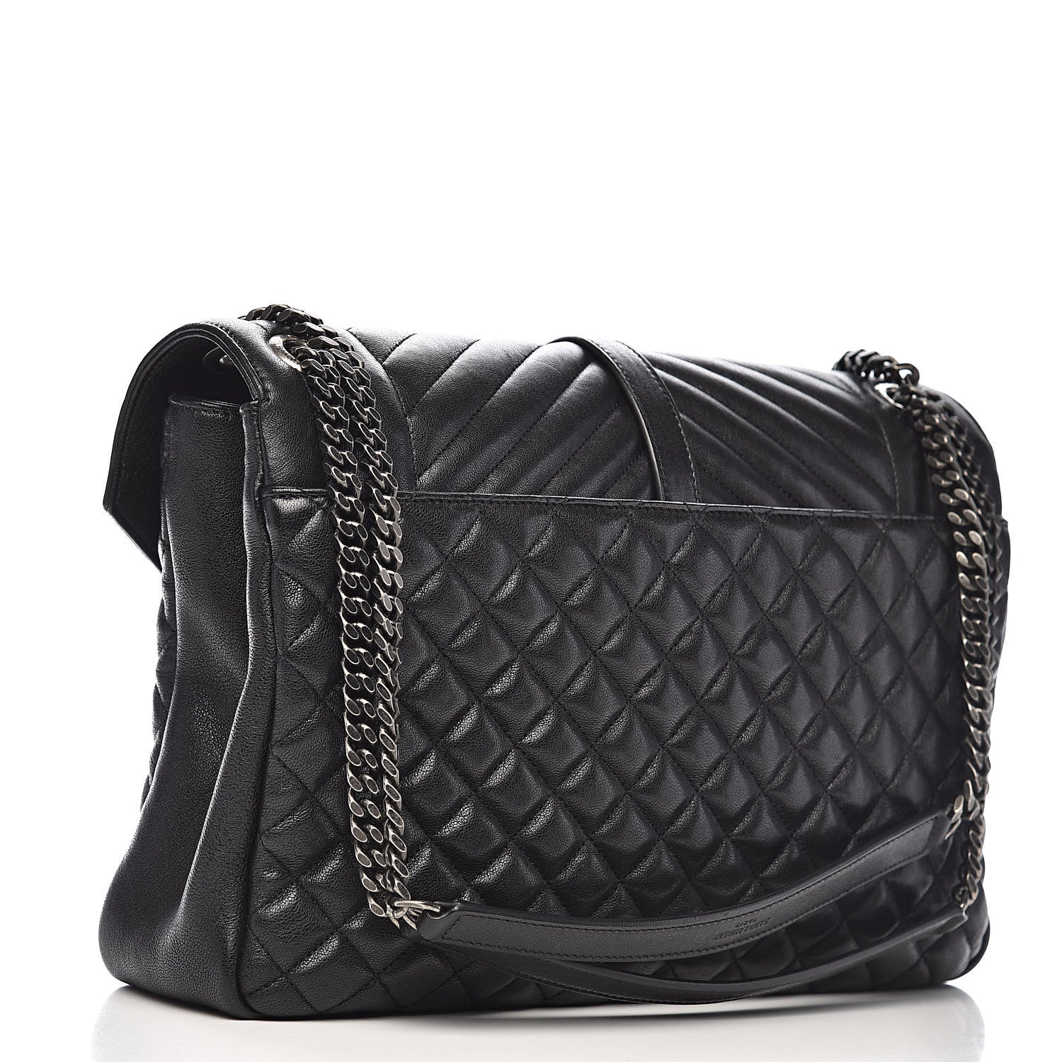 Saint Laurent Calfskin Mixed Matelasse Triquilt Large Monogram Satchel Black 3 of 11