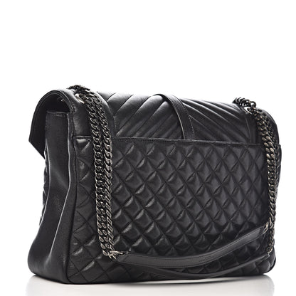 Saint Laurent Calfskin Mixed Matelasse Triquilt Large Monogram Satchel Black 3 of 11