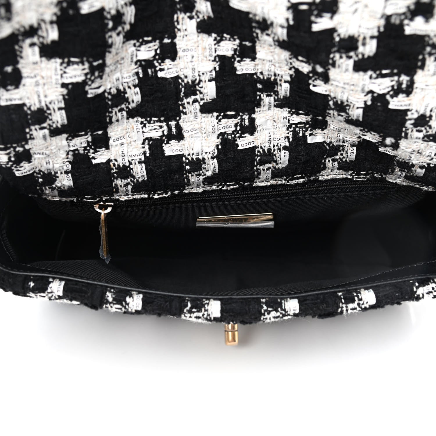 Chanel Tweed Quilted Medium Chanel 19 Flap Black Ecru White 4 of 4