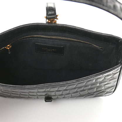 Saint Laurent Calfskin Crocodile Embossed Le 5 A 7 Hobo Black 5 of 9