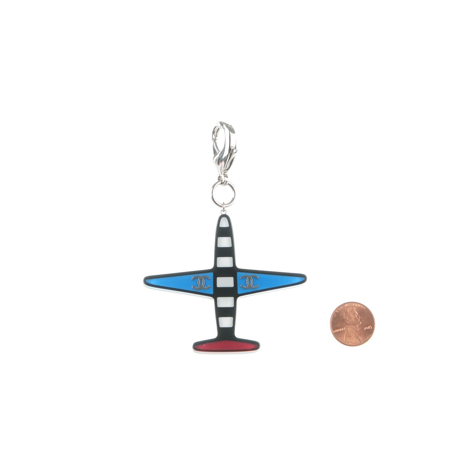 Chanel Resin Striped CC Airplane Keychain Blue Red 2 of 3