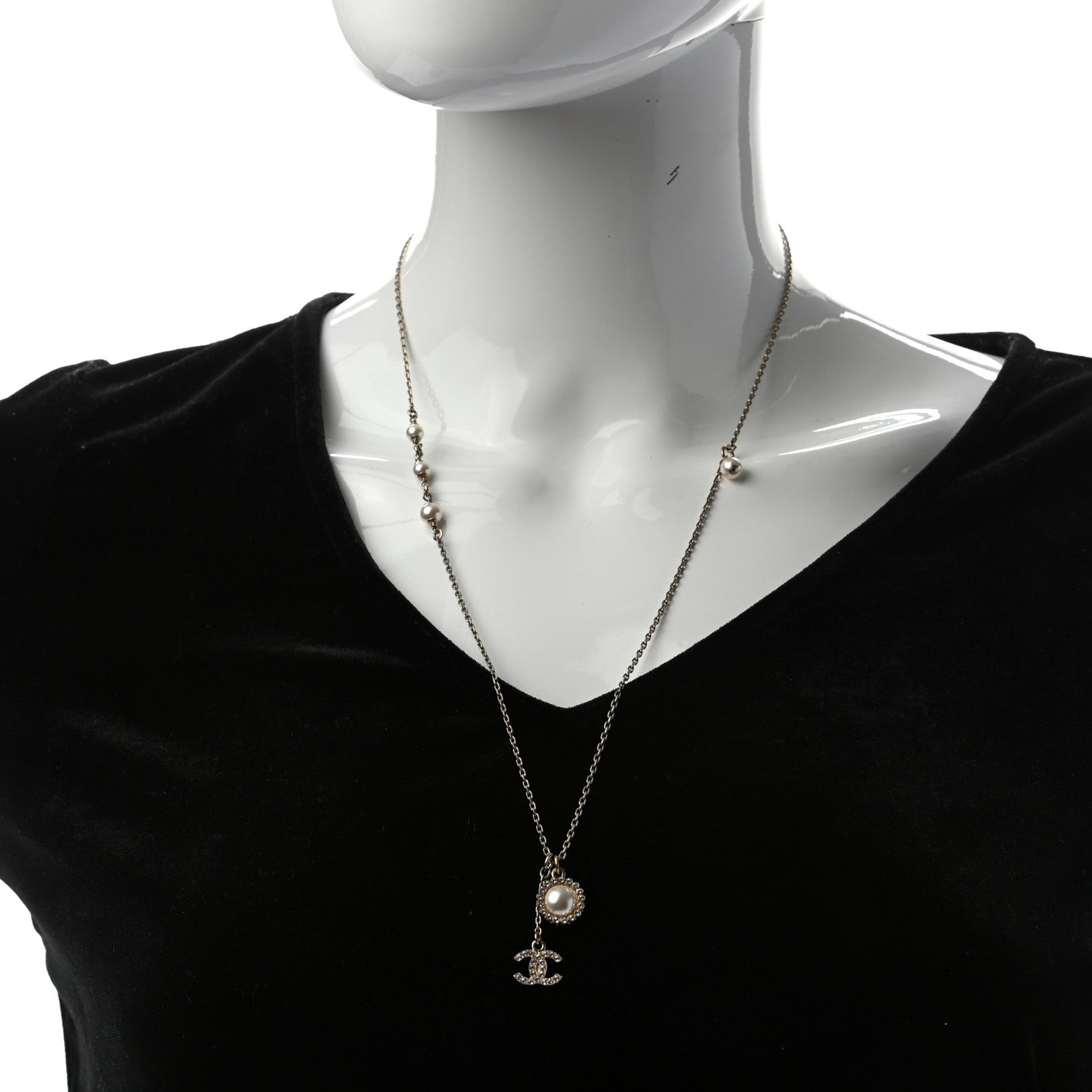 Chanel Pearl Crystal CC Necklace Gold 2 of 5