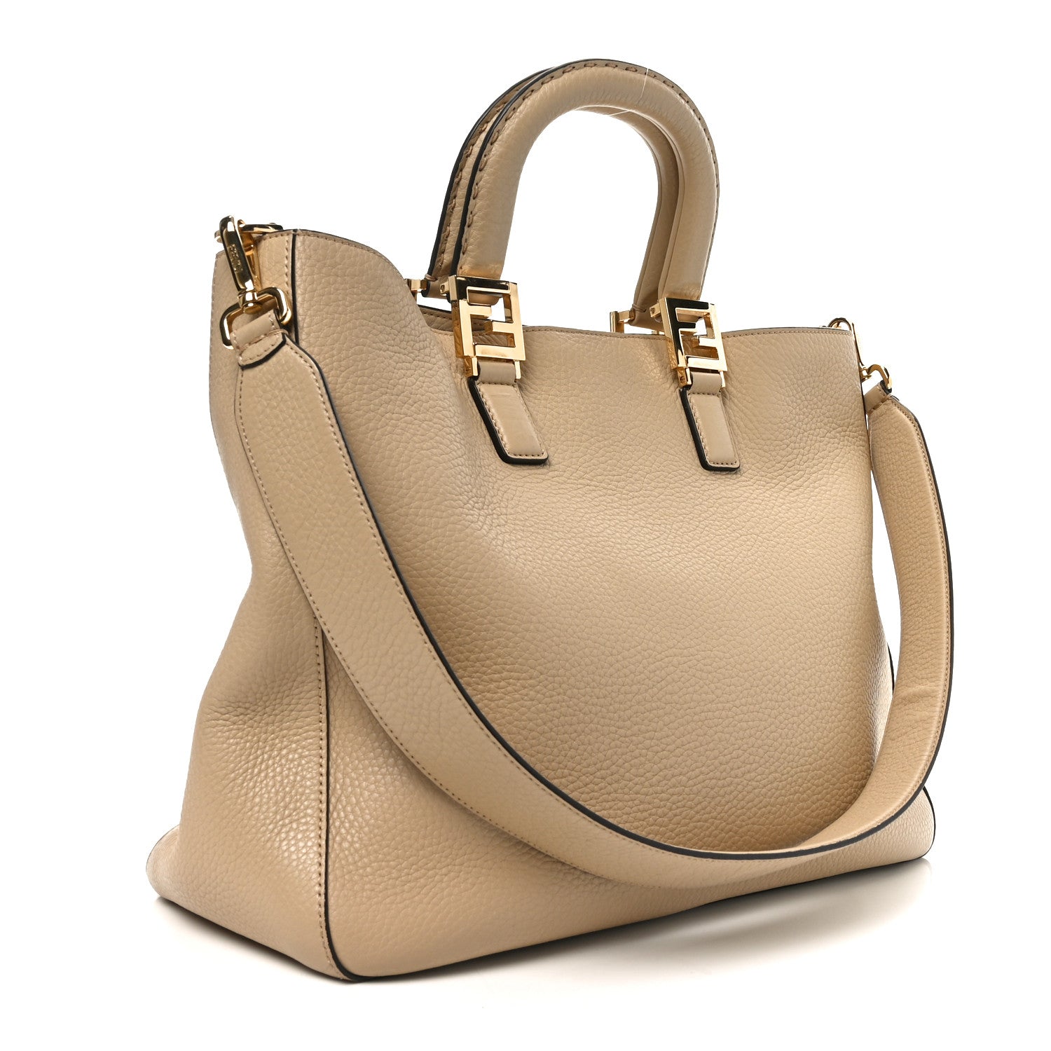 Fendi Cuoio Romano Selleria Medium FF Tote Paglia Oro Soft 1774711