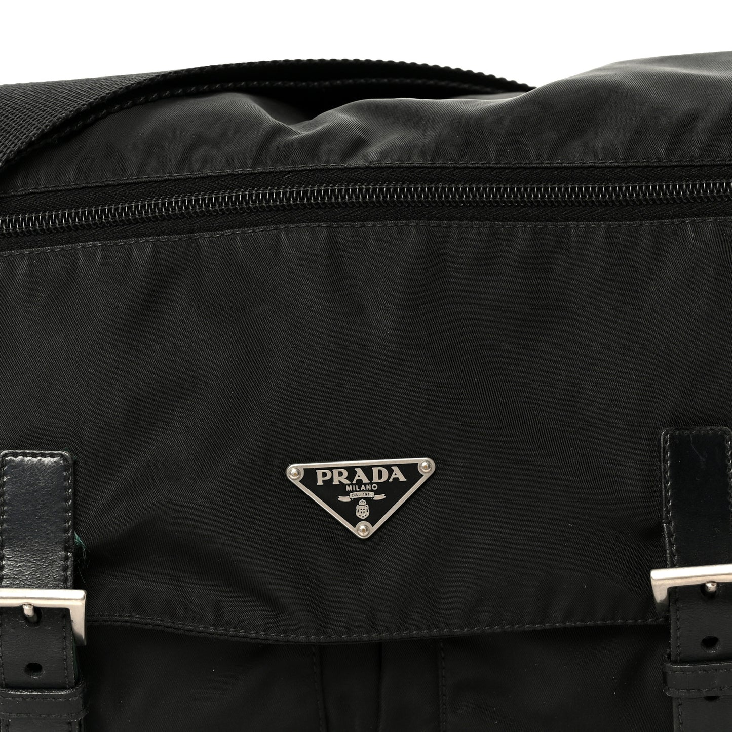 Tessuto Nylon Saffiano Double Buckle Messenger Shoulder Bag Black