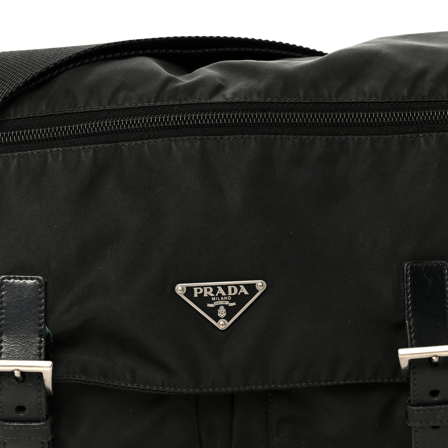Prada Tessuto Nylon Saffiano Double Buckle Messenger Shoulder Bag Black 8 of 13