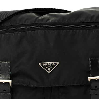Prada Tessuto Nylon Saffiano Double Buckle Messenger Shoulder Bag Black 8 of 13