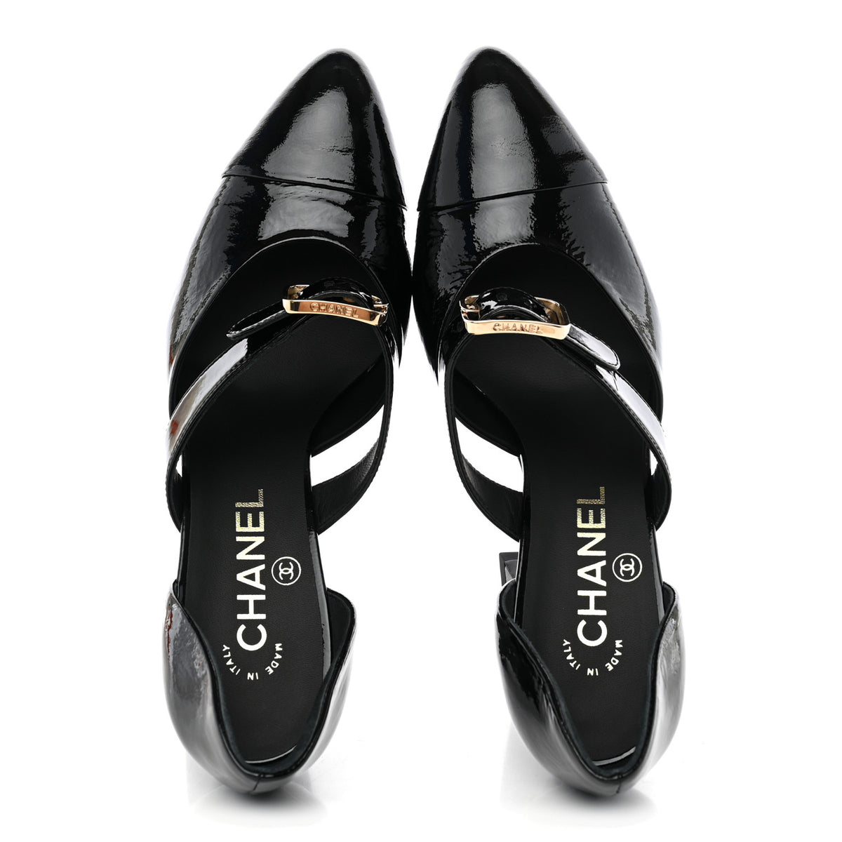 Patent Goatskin Cap Toe Buckle Pumps 37.5 Black