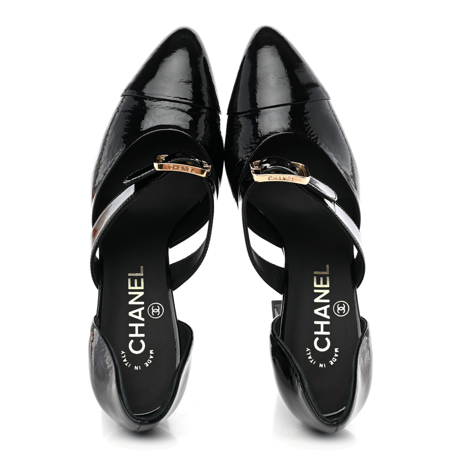 Chanel Patent Goatskin Cap Toe Buckle Pumps 37.5 Black 6 of 9