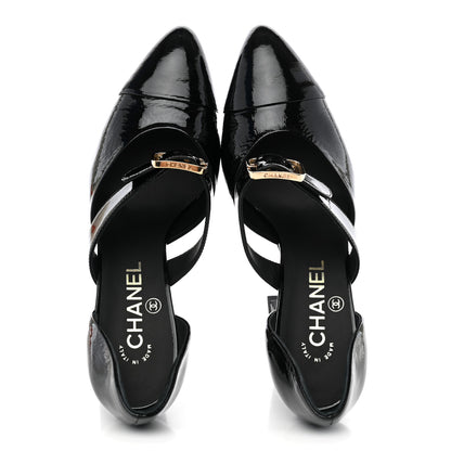 Chanel Patent Goatskin Cap Toe Buckle Pumps 37.5 Black 6 of 9