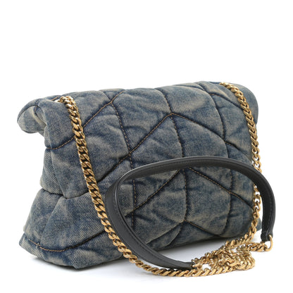 Saint Laurent Denim Quilted Toy Loulou Puffer Monogram Chain Satchel Rodeo Blue 4 of 11