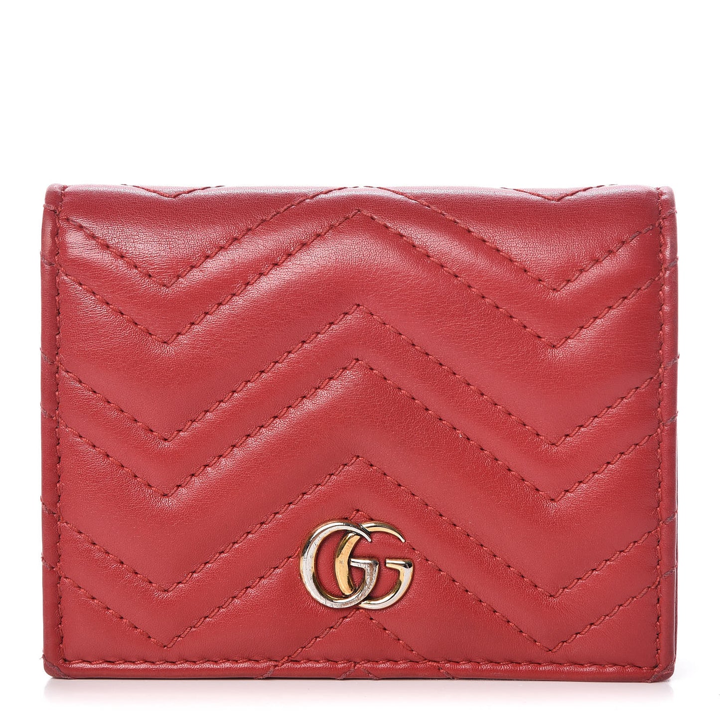 Calfskin Matelasse GG Marmont Card Case Hibiscus Red