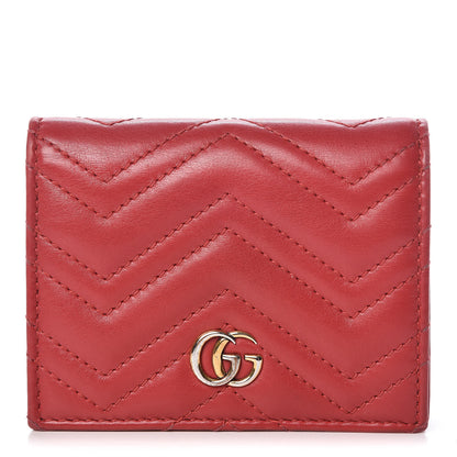 Gucci Calfskin Matelasse GG Marmont Card Case Hibiscus Red 1 of 8