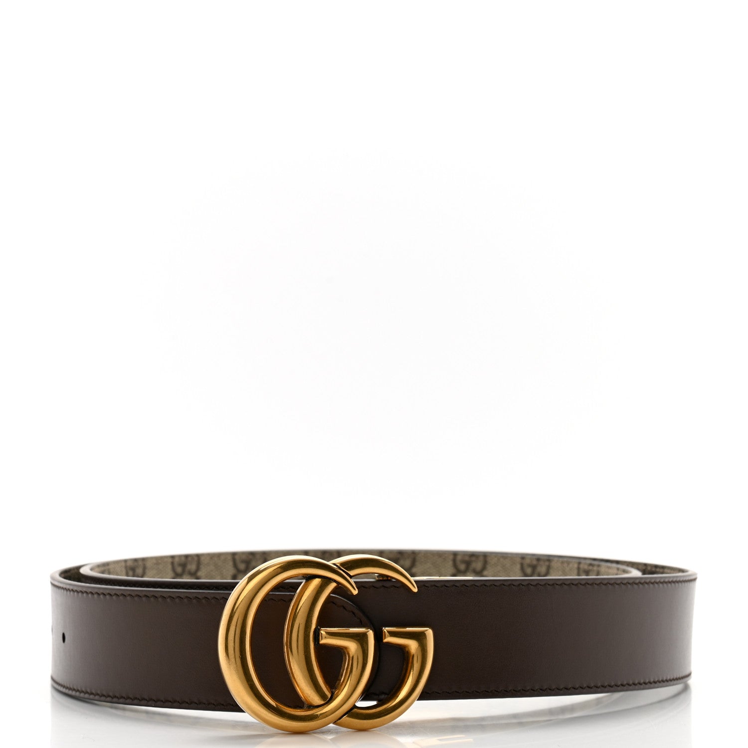 Gucci GG Supreme Monogram Plutone Calfskin Double G Reversible 37mm Belt 120 48 Beige Ebony New Acero 2 of 8