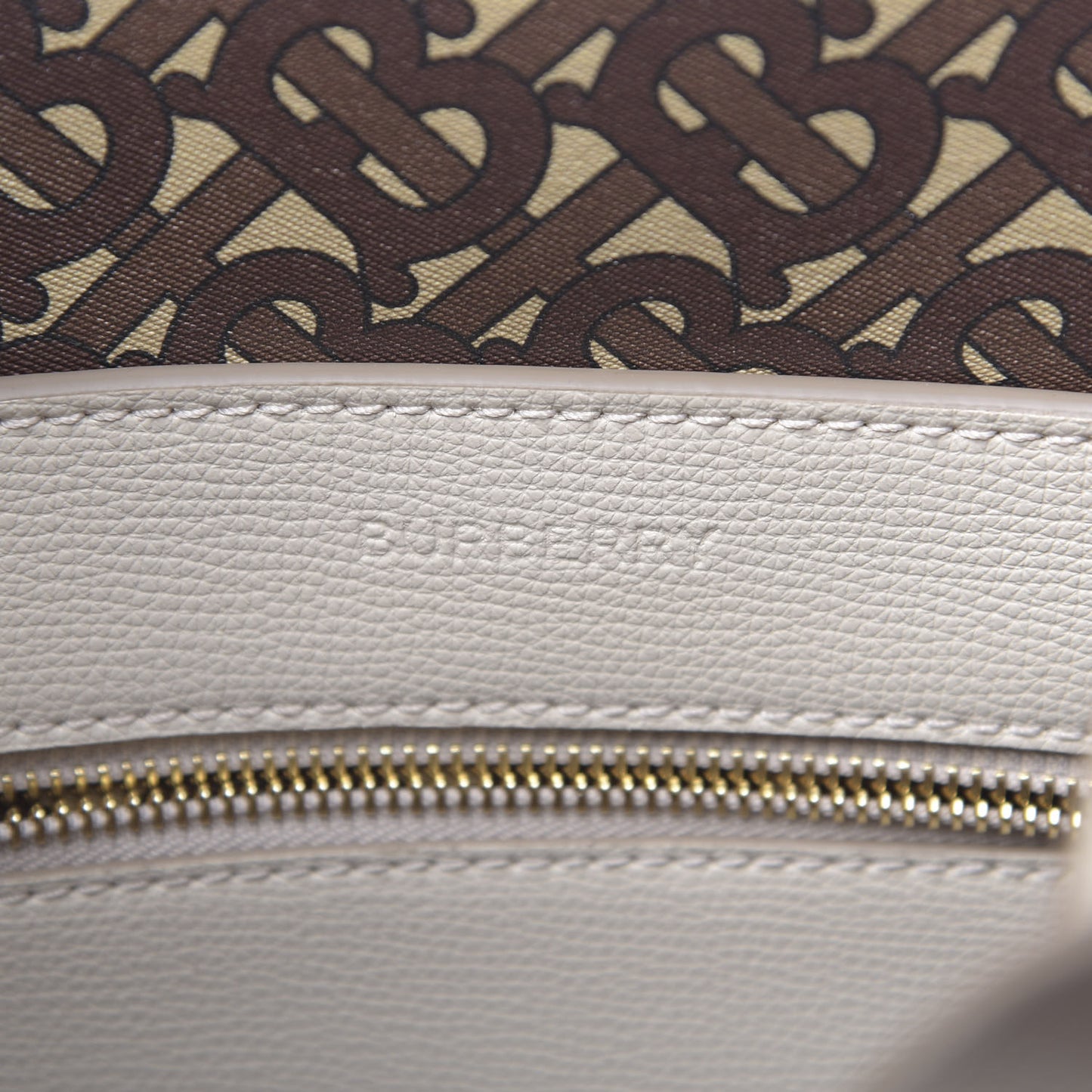 Calfskin TB Motif Embossed Medium Tote Limestone