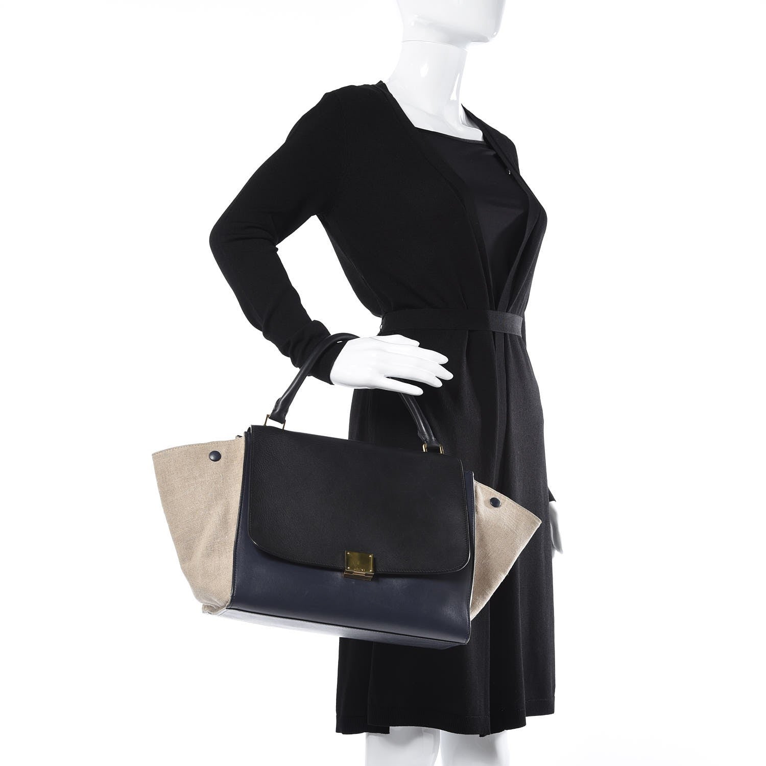 Celine Smooth Calfskin Linen Medium Tri-Color Trapeze Black Navy Blue 2 of 14