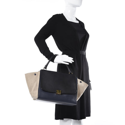 Celine Smooth Calfskin Linen Medium Tri-Color Trapeze Black Navy Blue 2 of 14