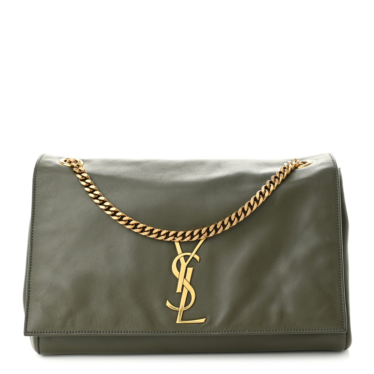 Smooth Calfskin Suede Medium Reversible Monogram Kate Satchel Olive