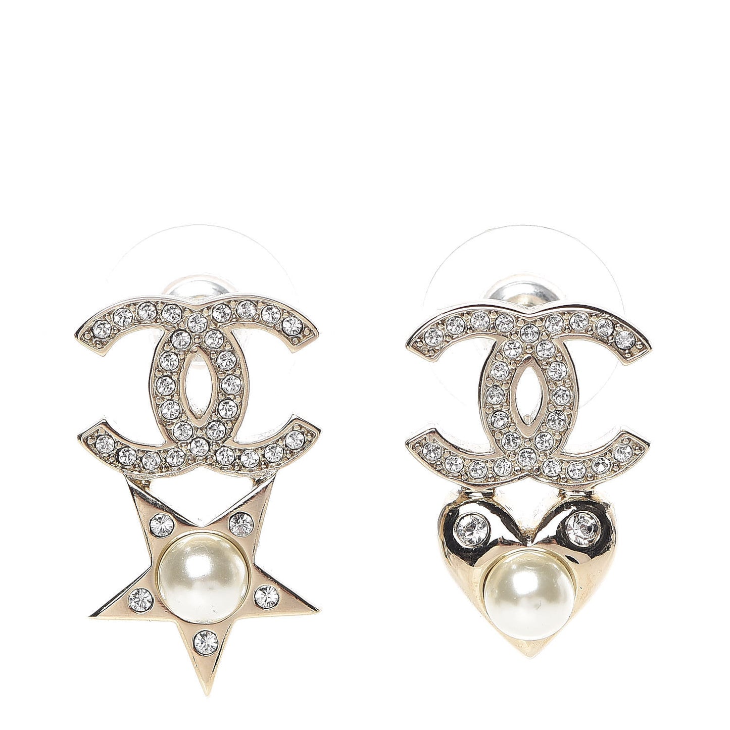 Crystal Pearl Charming Winter CC Star Heart Earrings Gold