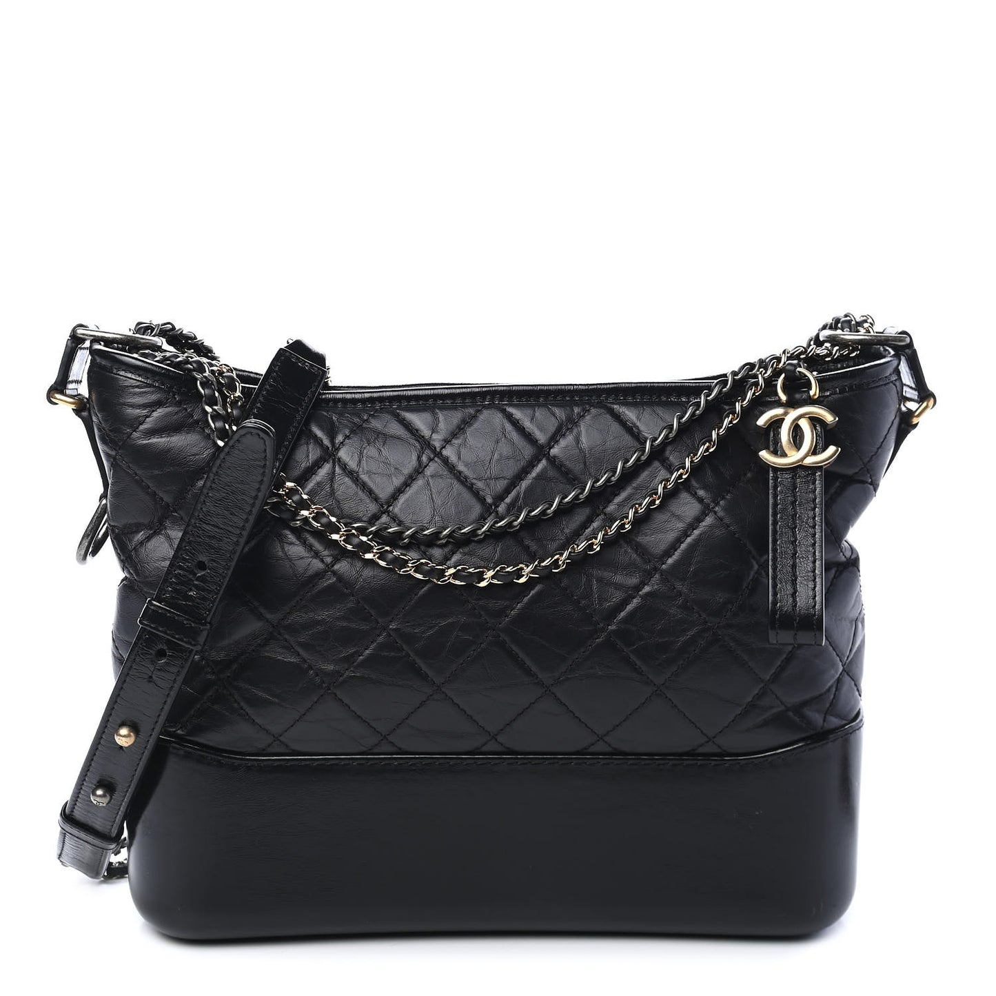 Aged Calfskin Quilted Medium Gabrielle Hobo Black