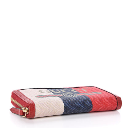 Gucci Canvas Sylvie Stripe Logo Zip Around Wallet Mystic White Hibiscus Red Maritime 4 of 8
